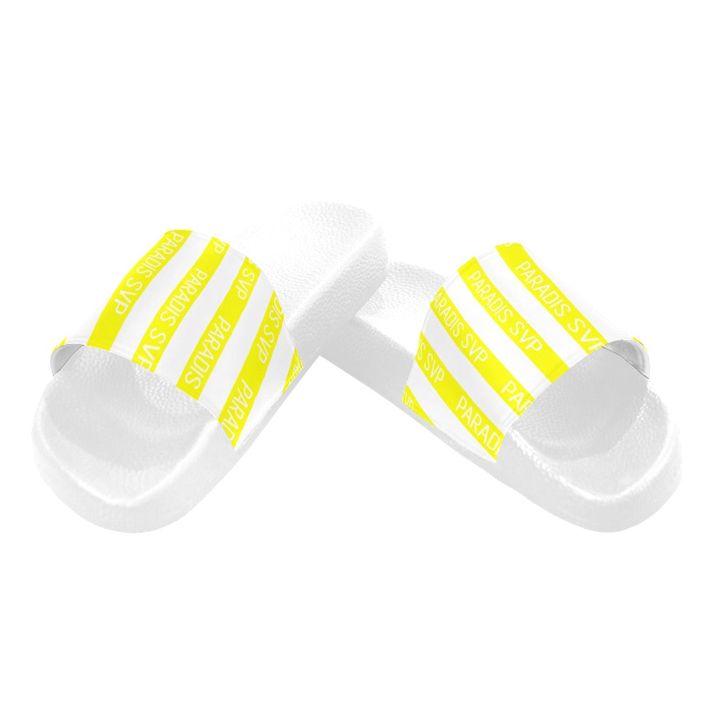 
                      
                        Cabana Cove Striped Slides - Blue, Yellow and Pink | Slide Sandals | PARADIS SVP
                      
                    