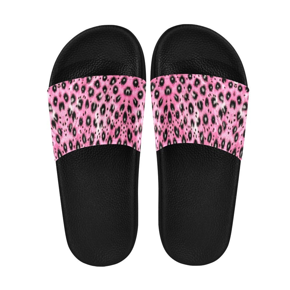 Leopard Print Slides - Classic and Pink - Pink Leopard Print With Black  Sole / US 6