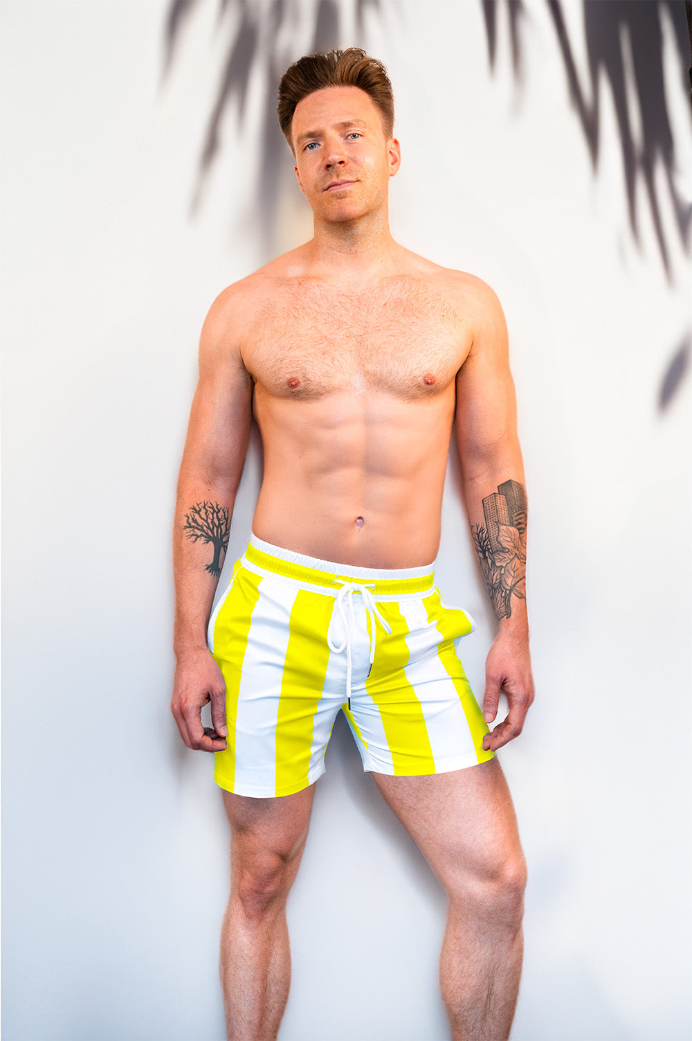 Coastal Cabana Beach Shorts - Yellow | Beach Shorts - Print Pattern | PARADIS SVP