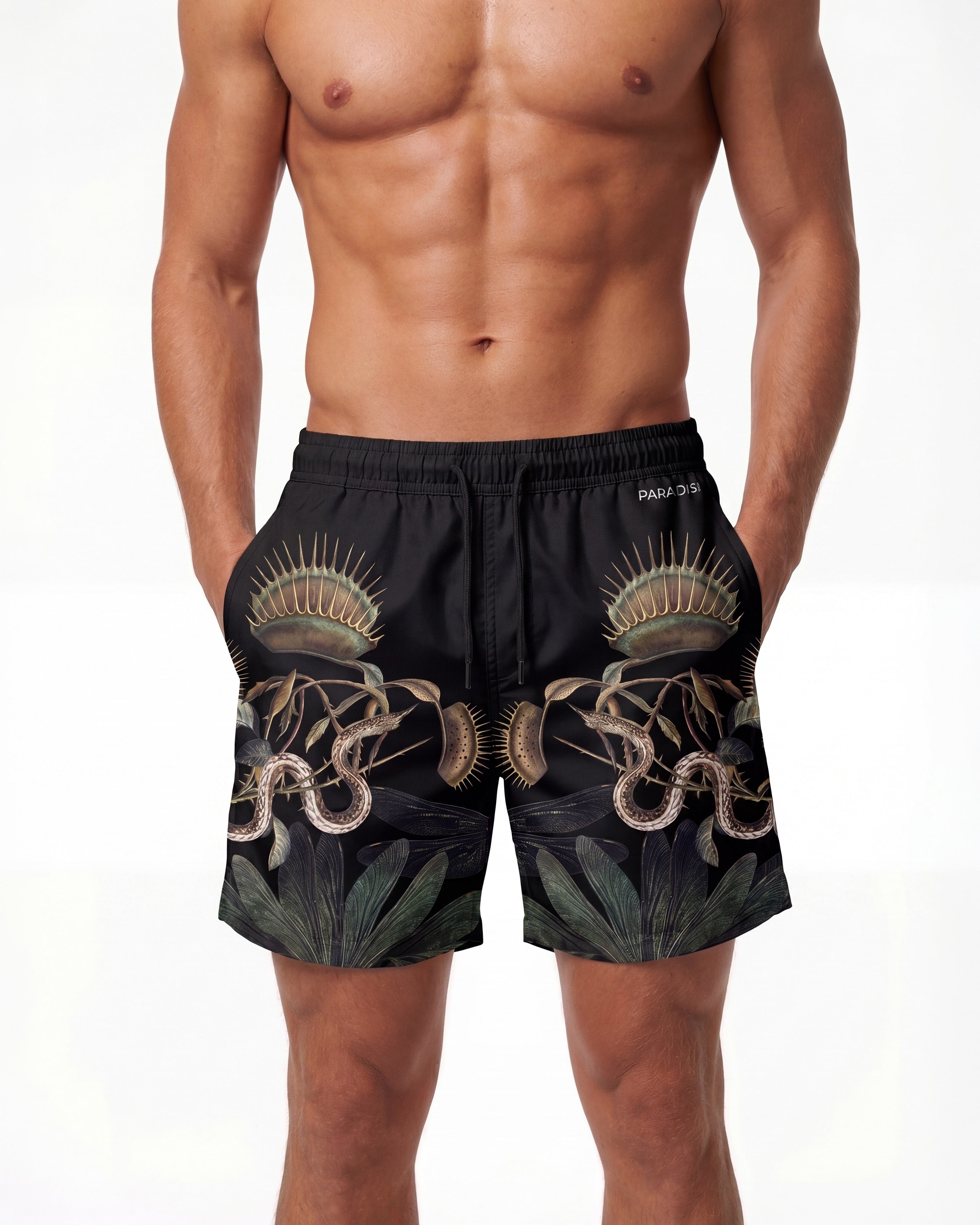 Gilded Snap Black Beach Shorts | PARADIS SVP | Beach Shorts