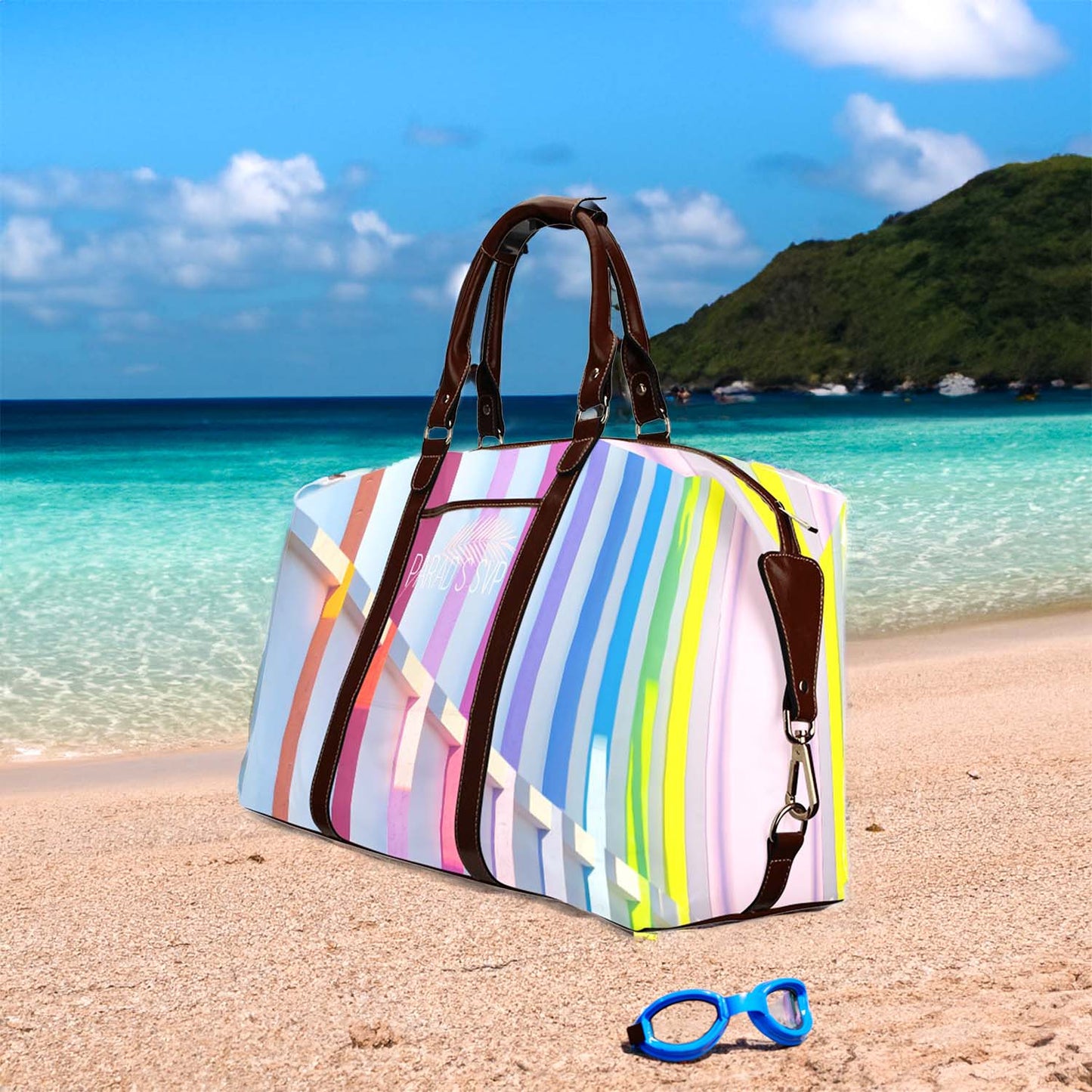 Victoria's Secret Pink Stripe Paradise Palm Large Beach Tote Bag New 