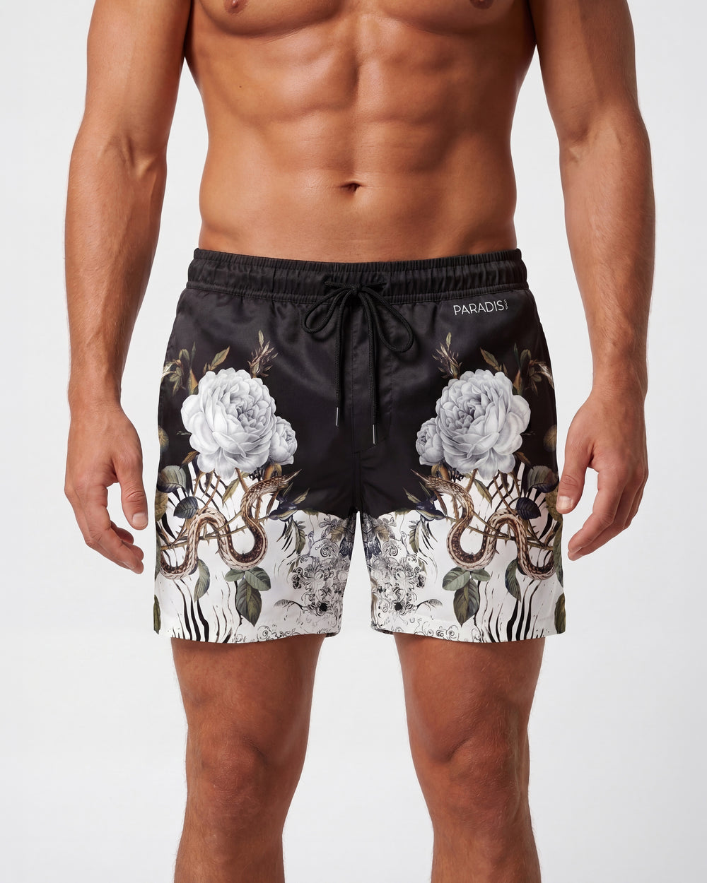 Serpent Bloom Black Beach Shorts — Limited Edition Drop