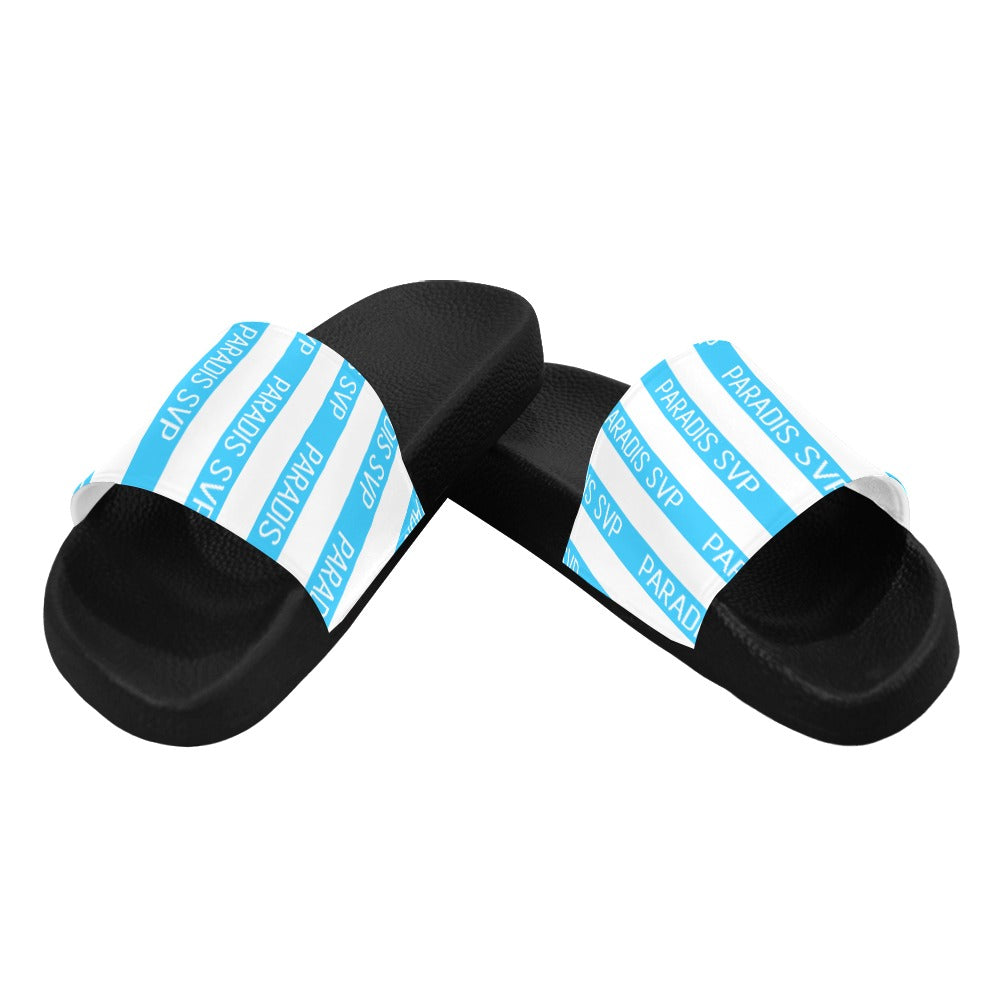 
                      
                        Cabana Cove Striped Slides - Blue, Yellow and Pink | Slide Sandals | PARADIS SVP
                      
                    