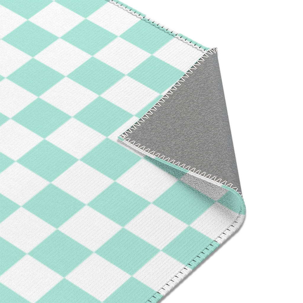 Load image into Gallery viewer, Turquoise Checkered - Rug | Home Decor | PARADIS SVP
