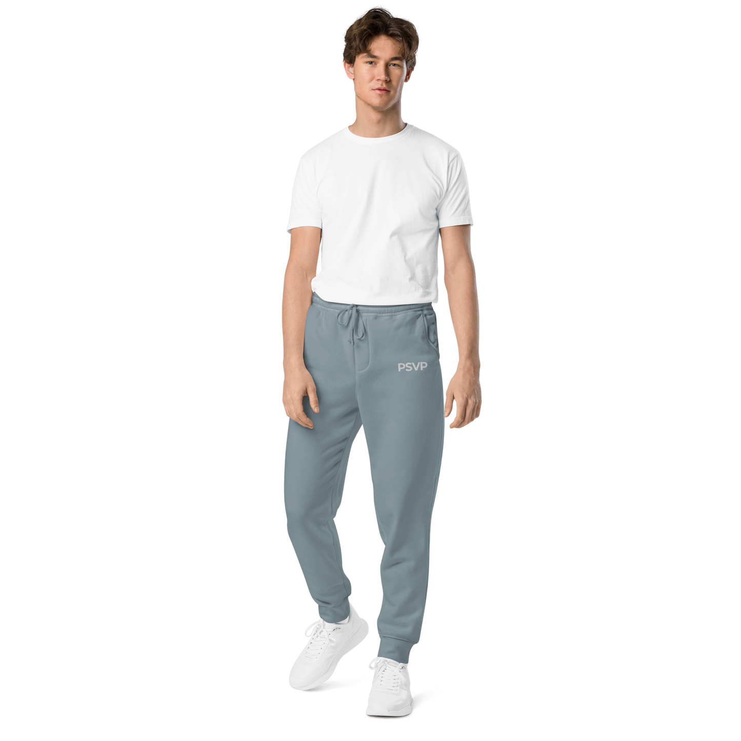 Load image into Gallery viewer, PSVP Pigment-Dyed Slate Blue Sweatpants - Embroidery | Sweatpants | PARADIS SVP

