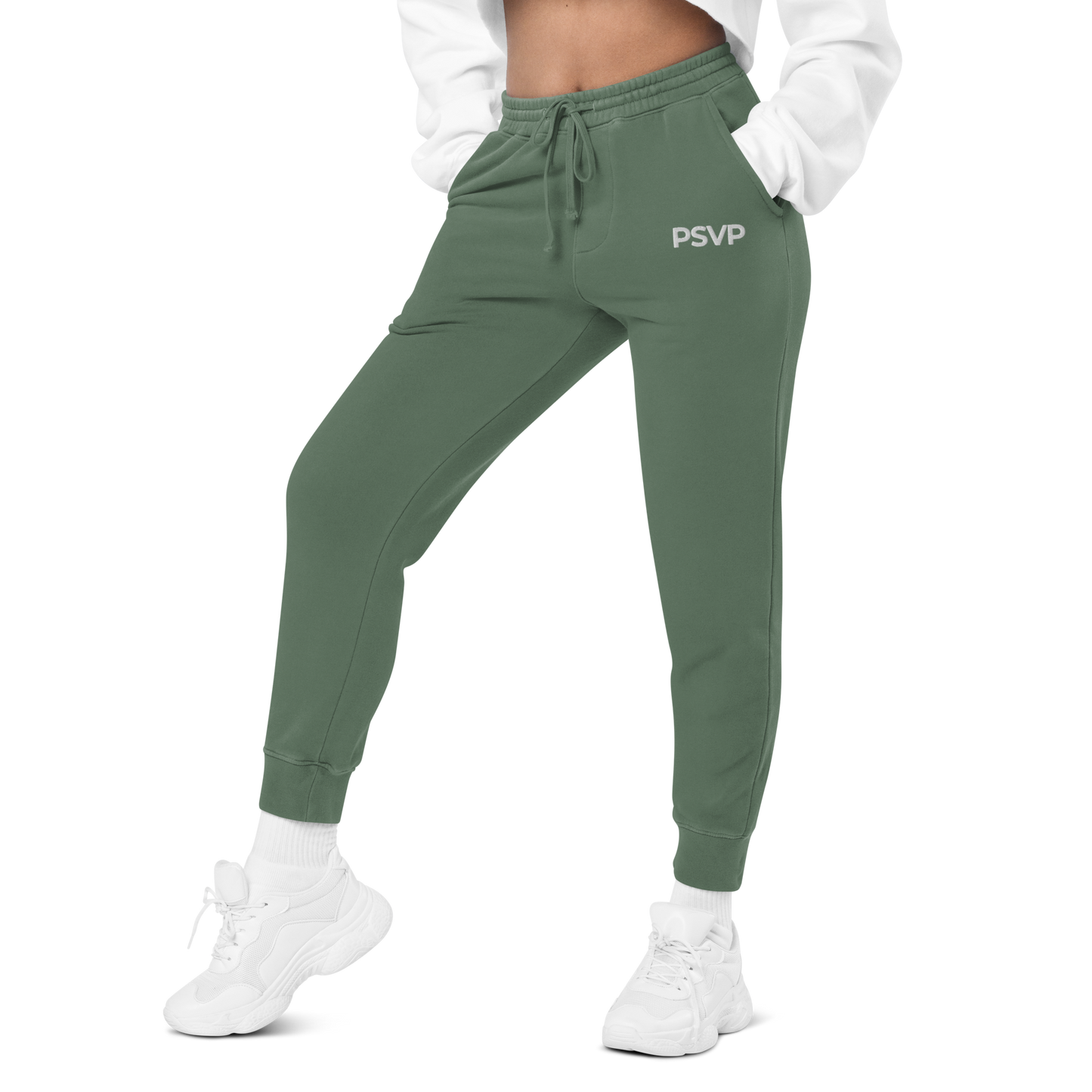 Load image into Gallery viewer, Women&amp;#39;s Pigment-Dyed Alpine Green Sweatpants - PSVP Embroidery | Sweatpants | PARADIS SVP
