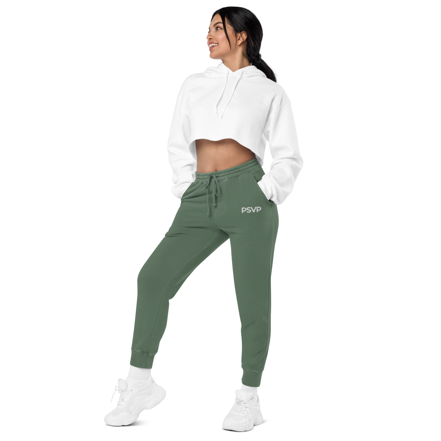 Load image into Gallery viewer, Women&amp;#39;s Pigment-Dyed Alpine Green Sweatpants - PSVP Embroidery | Sweatpants | PARADIS SVP
